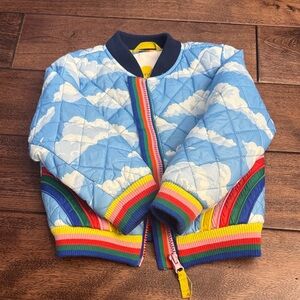 Mini Boden  sz 2-3y Blue Cloud & rainbow Quilted Jacket